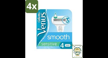 Gillette - Venus Smooth - Sensitive - Zachte scheerbeurt - 4 Navulscheermesjes - Voordeelverpakking - 4 stuks - Gladde huid - Venus scheermesjes