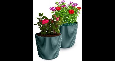 Prosperplast Plantenpot/bloempot Buckingham - 2x - kunststof - zeeblauw - D29 x H26 cm