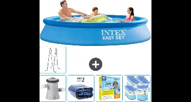 Intex Rond Opblaasbaar Easy Set Zwembad - 305 x 61 cm - Blauw - Inclusief Pomp Solarzeil - Onderhoudspakket - Filters - Ladder