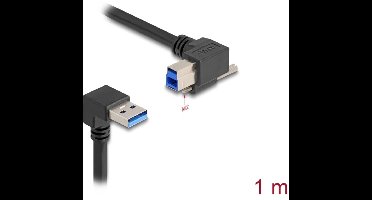 Delock USB 5 Gbps Cable USB Type-A male 90° downwards angled to USB Type-B male with screw 90° right angled 1 m black