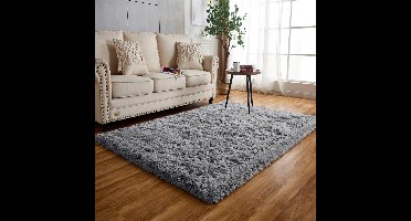 TheLau ® Zacht en Pluizig Hoogpolig Tapijt voor Woonkamer en Kinderkamer - Grijs, 80 x 120 cm