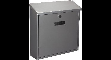 Perel Brievenbus met naamplaatje, Monaco wandbrievenbus, wandmontage, met slot, deksel, afsluitbaar, incl. 2 sleutels, gegalvaniseerd staal, 36.8 x 36.5 x 10 cm, zilvergrijs