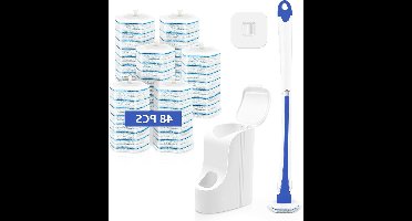 Wegwerp toiletborstel met houderset - hygiënisch en handig - 48 vullingen - blauw