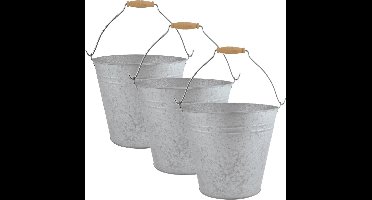 Esschert Design Zinken emmer - 3x stuks - 9,5 liter - bloempot/plantenpot - Tuindecoratie bloememmer/bloembak/plantenbak - Decoratie emmer