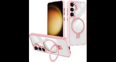 Hoesje Geschikt voor Samsung Galaxy S23 hoesje Licht Roze - kickstand Draaibare Ring Houder - Geschikt voor Draadloos Opladen met Magnetische Ring
