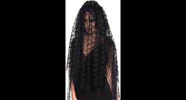 Bruidssluier verkleedaccessoire zwart - dames - 75 cm - Zombie sluier - Weduwe sluier