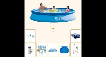 Intex Rond Opblaasbaar Easy Set Zwembad - 366 x 76 cm - Blauw - Inclusief Pomp - Onderhoudspakket - Grondzeil - Voetenbad - Ladder - Schoonmaakset - Solarzeil - 8-delig