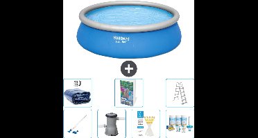 Bestway Rond Opblaasbaar Fast Set Zwembad - 457 x 122 cm - Blauw - Inclusief Pomp - Ladder - Onderhoudspakket - Solarzeil - Stofzuiger - 8-delig