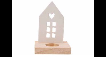 Theelichthouder House Wood Wit 10x8xh14c M Rechthoek Keramiek