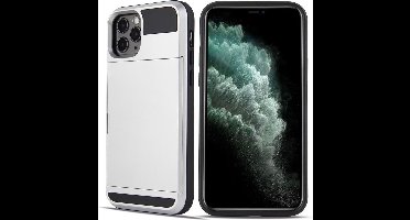 Geschikt voor iPhone 12 / iPhone 12 Pro hybrid case hoesje met ruimte voor 2 pasjes - zilver