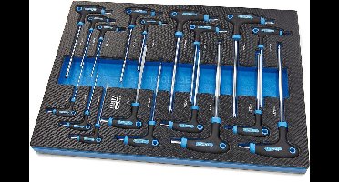 HBM 18-delige T-grepen INCH maten carbon foam inlay voor gereedschapswagen 39,5 x 54 x 3,5 cm
