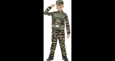 Smiffys Kinder Kostuum -Kids tm 9 jaar- Camouflage Military Groen