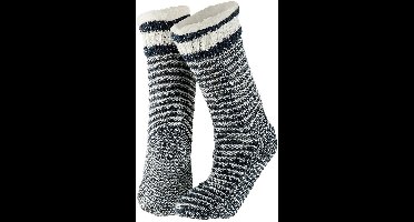 Apollo huissokken/slofsokken - Dames - anti-slip - rib gebreide/fleece - navy - one size - Slaapsokke