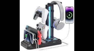 Gaming Headphone Stand met Draadloos Opladen en 9 Verlichtingsmodi - Gaming Accessoires voor Desk