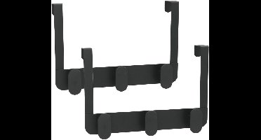 Gerimport Deurkapstok - 2x - 3 ophang haken - zwart - metaal - ruimtebesparend