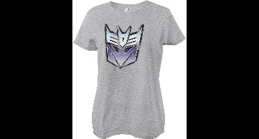 Transformers Distressed Decepticon Shield Girly Tee Damen T-Shirt Heathergrey-XL