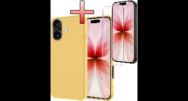 Hoesje - Met Screenprotector - Geschikt voor Apple iPhone 17 - Sterk & Shockproof - Back Cover - Siliconen Case - Telefoon Hoes - Geel