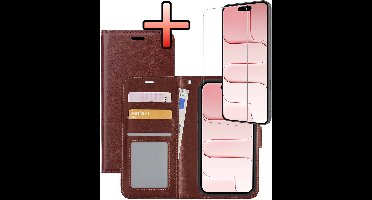 Hoesje - Met Screenprotector - Geschikt voor Apple iPhone Air - Luxe Pasjeshouder - Bookcase Portemonee - Flip Case - Kunstleer Book Case - Flipcase - Book Cover - Walletcase - Portemonneehoes - Bruin