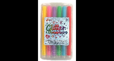 Glitter Markers 6 Stuks - Klassieke Kleuren in Doos