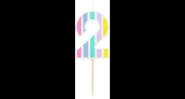 Folat - Kaars cijfer 2 pastelkleuren 5 cm
