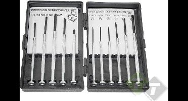 Precisie schroevendraaier set, 11 delig, platkop, kruiskop