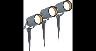 3x HOFTRONIC Spikey - Tuinspot voor buiten - LED - Antraciet - 2700K Warm wit - Waterdicht - 5 Watt - 400 Lumen - 230V - Verwisselbare GU10 lamp - Prikspot met grondspies - Richtbaar - Aluminium - Voor het uitlichten van planten/struiken en bomen