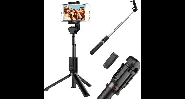 Ntech 3 in 1 Bluetooth Selfie Stick met Afstandsbediening en Foldable Tripod Stand zwart