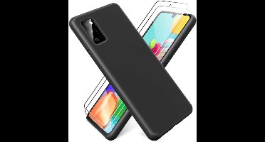 Hoesje Geschikt Voor Samsung Galaxy A41 Hoesje Zwart - Siliconen Back cover + 2X tempered glass