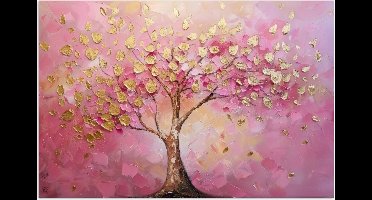 Poster 30x20 cm - Boom - Roze - Goud - Modern - Posters - Kamer decoratie - Wanddecoratie woonkamer - Muurdecoratie slaapkamer