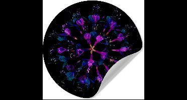 WallCircle® - Behangcirkel 30x30 cm - Muurstickers Bloem - Paars - Blauw - Macro - Zwart - Muurcirkel woonkamer - Wandcirkel slaapkamer - Kamer decoratie zelfklevend - Muurdecoratie accessoires