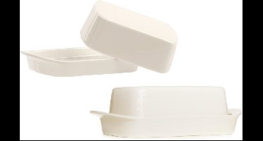 Cosy & Trendy Botervloot - Set van 2x stuks - wit - met deksel - 19 x 12 x 7 cm - porselein - boterkuipje - boterpot - Roomboter potjes