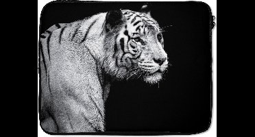 Laptophoes 15.6 inch - Tijger - Wilde dieren - Licht - Laptop sleeve - Binnenmaat 37x26 cm - Zwarte achterkant