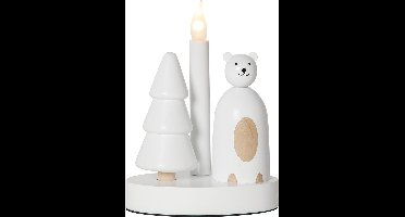 Star Trading LED kandelaar Christmas Joy, ijsbeer en kerstboom, wit, hout, decoratief licht, warm wit, 21cm