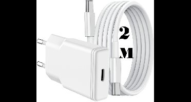 USB C Adapter 20W snellader met (2m) USB C naar USB C kabel Geschikt voor o.a. telefoon en tablet - Wit
