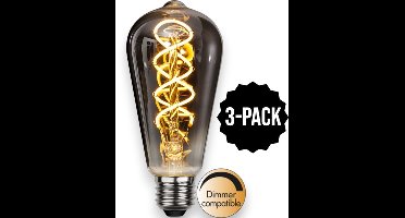 3-Pack | Druppel-Edison lamp - E27 - 2W - Super Warm Wit <2200K - Dimbaar - Filament - Rookglas