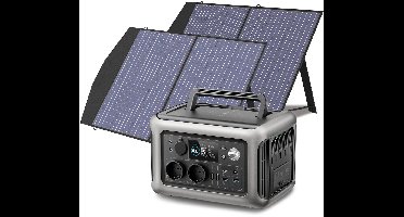 Powerstation - Generator - Aggregaat - Powerbank - Draagbare - 299Wh LiFePO4 - met 600W AC Uitgang en 2x 100W Zonnepaneel - voor Off-Grid, Camping en Noodstroom