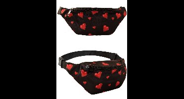 Heuptasje - Fanny Pack - Festival - Verkleedaccessoire - Disco - Foute Party - Hartjes Zwart - One Size