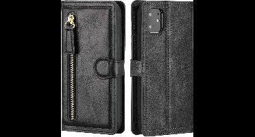 iPhone 12 Pro Max Book case met ritssluiting van LuxeBass - Flipcover - Magnetisch - 5 kaarten houder - Zwart - telefoonhoes - gsm hoes - telefoonhoesjes