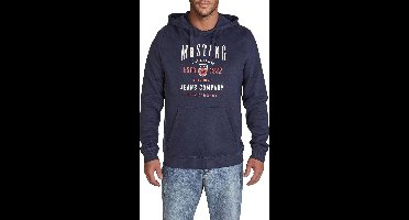 Mustang Heren trui Printed Hoodie Bennet regular fit Blauw S Volwassenen - gemaakt van 100% katoen - met capuchon