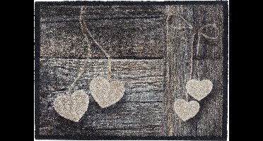 MD Entree - Deurmat - Schoonloopmat - Soft & Deco - Wood Hearts - 50 x 70 cm