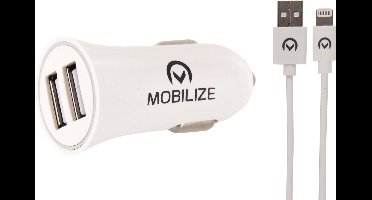 Mobilize Car Charger Dual USB 2.4A + 1m Apple Lightning Cable White