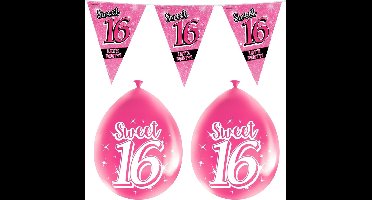Paperdreams Sweet 16 feest set - Ballonnen & vlaggenlijnen - 17x stuks