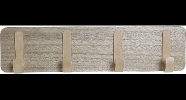 Houten muurkapstok/rek met 4 haken 48 cm - Woonaccessoires - Kleding/jassen ophangen - Muur kapstokken