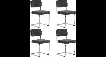 24Designs Jayson Stoel - Set Van 4 - Rib Stof Grijs - Chromen Sledeframe