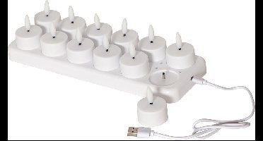 Star Trading theelichtset Flame Charge, 12 theelichtjes, wit, USB-kabel, oplaadplaatje, warm wit