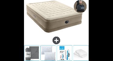 Intex Luchtbed - 2-Persoons - 152 x 203 x 46 cm - Beige - Inclusief pomp - Hoeslaken - Kussen - Kussenbeschermer en Reparatieset