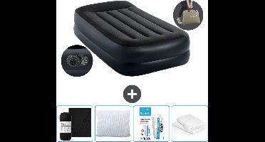 Intex Luchtbed - 1-Persoons - 99 x 191 x 42 cm - Blauw - Inclusief pomp - Hoeslaken - Kussen - Kussenbeschermer en Reparatieset