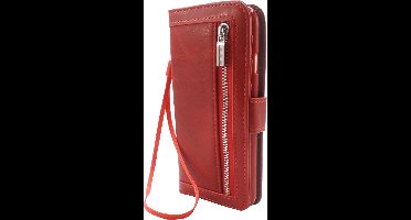 HEM Boekhoesje met rits - Geschikt voor Samsung Galaxy S24 Plus - Rode Wallet - Book Case - Boekhoesje - Telefoonhoesje - Hoesje Samsung S24 Plus aparte pasjesflip en rits voor kleingeld