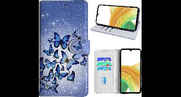 Hoesje geschikt voor Samsung Galaxy A33 (4G/5G) Bookcase met Blauw vlinder print