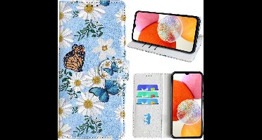 Hoesje geschikt voor Samsung Galaxy A14 Bookcase met Bloemen vlinder print